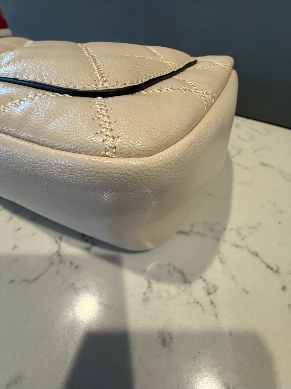 Tory Burch Cream Quilted Chain Crossbody Bag with Gold Hardware